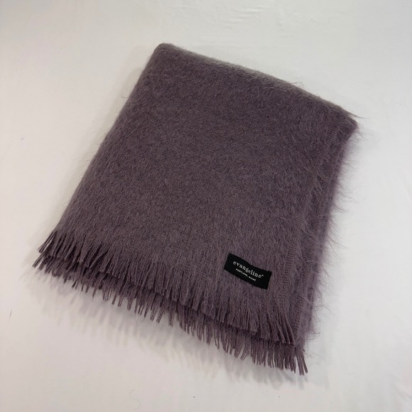 evangeline Other - Evangeline Mohair Wool Throw Blanket Mauve Purple Fringe‎ | Luxury Cozy